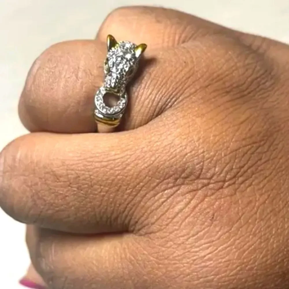 Vintage Simulated Diamond Unisex Leopard Shape Ring Sz 8
